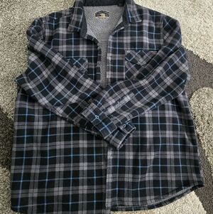 Men's Gray and Blue Plaid Shirt Jacket